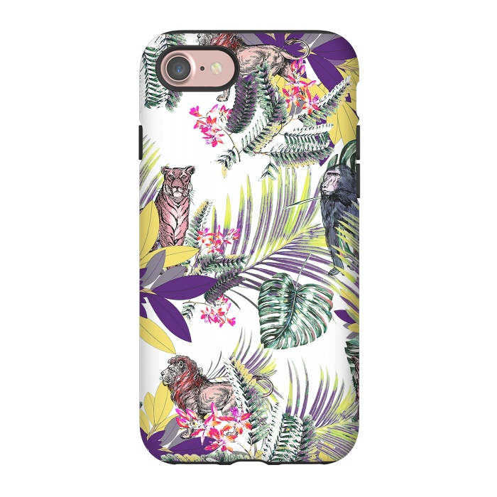 iPhone 7 StrongFit Colorful jungle leaves and wild animals pattern by Oana 