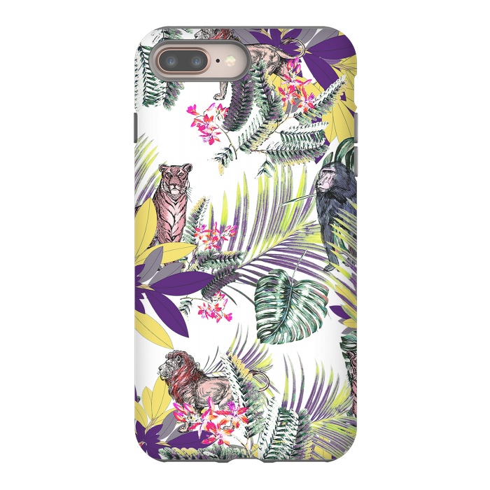 iPhone 7 plus StrongFit Colorful jungle leaves and wild animals pattern by Oana 