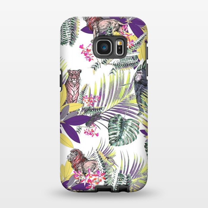 Galaxy S7 EDGE StrongFit Colorful jungle leaves and wild animals pattern by Oana 