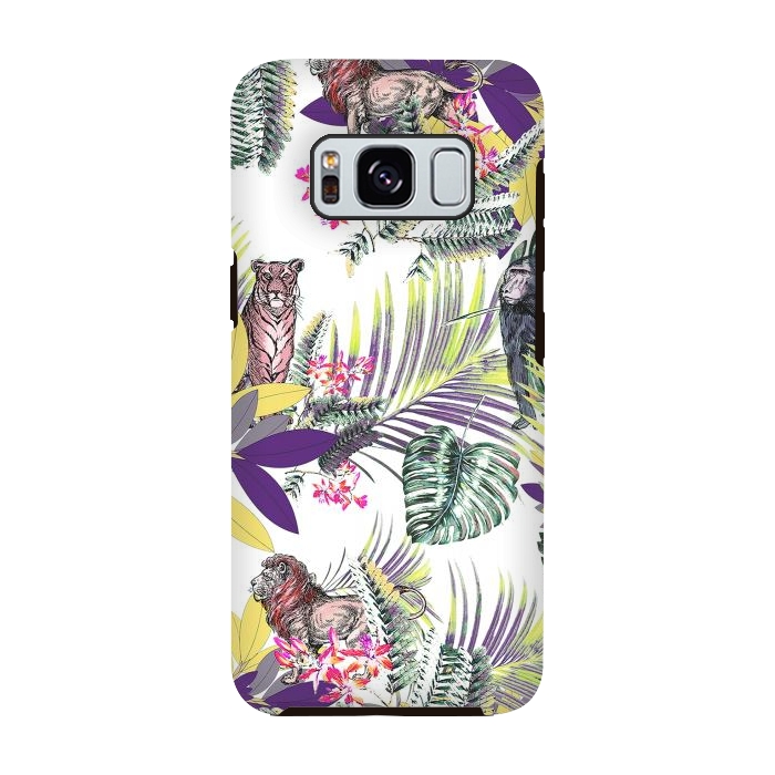Galaxy S8 StrongFit Colorful jungle leaves and wild animals pattern by Oana 