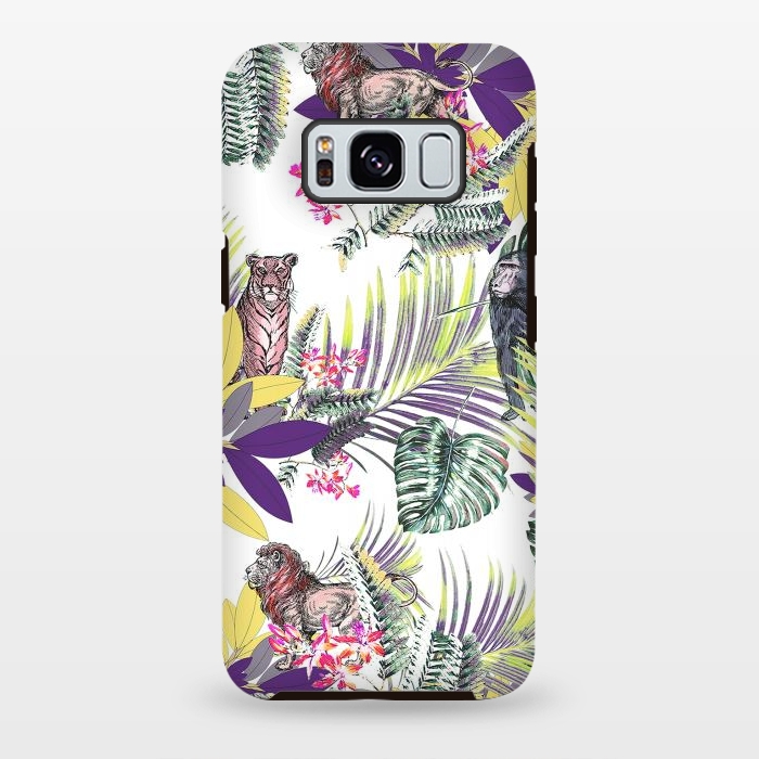 Galaxy S8 plus StrongFit Colorful jungle leaves and wild animals pattern by Oana 