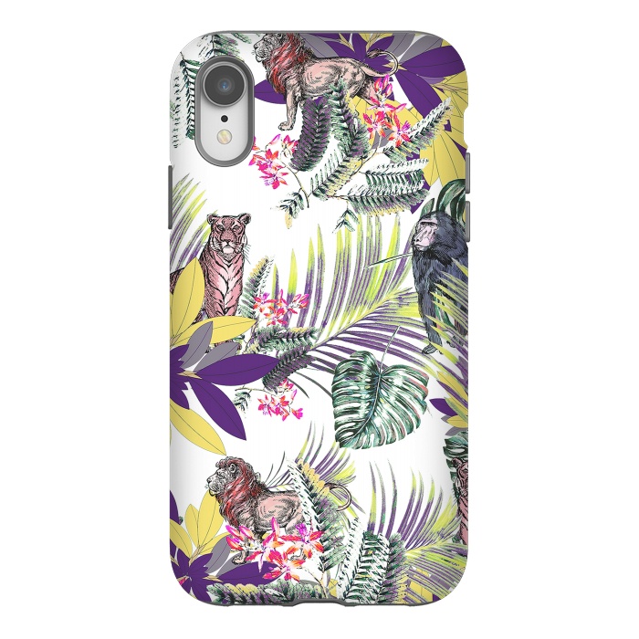 iPhone Xr StrongFit Colorful jungle leaves and wild animals pattern by Oana 