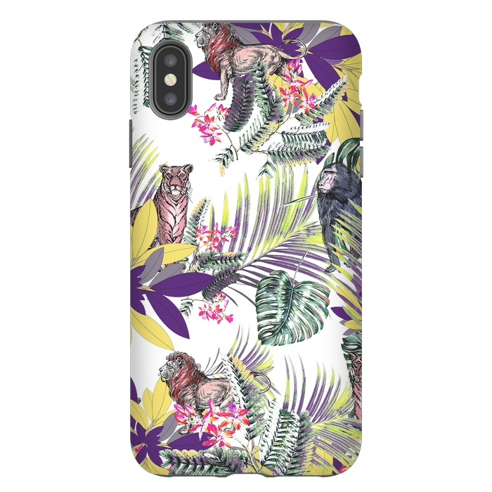 iPhone Xs Max StrongFit Colorful jungle leaves and wild animals pattern by Oana 