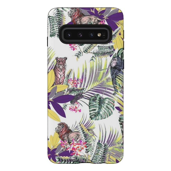 Galaxy S10 StrongFit Colorful jungle leaves and wild animals pattern by Oana 
