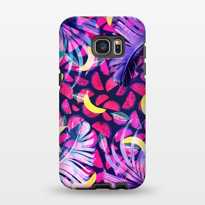 Galaxy S7 EDGE StrongFit Colorful tropical banana leaves and pineapples by Oana 