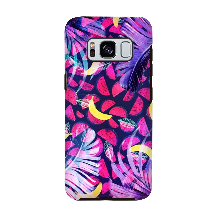 Galaxy S8 StrongFit Colorful tropical banana leaves and pineapples by Oana 