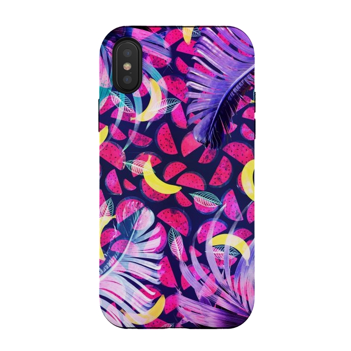 iPhone Xs / X StrongFit Colorful tropical banana leaves and pineapples by Oana 