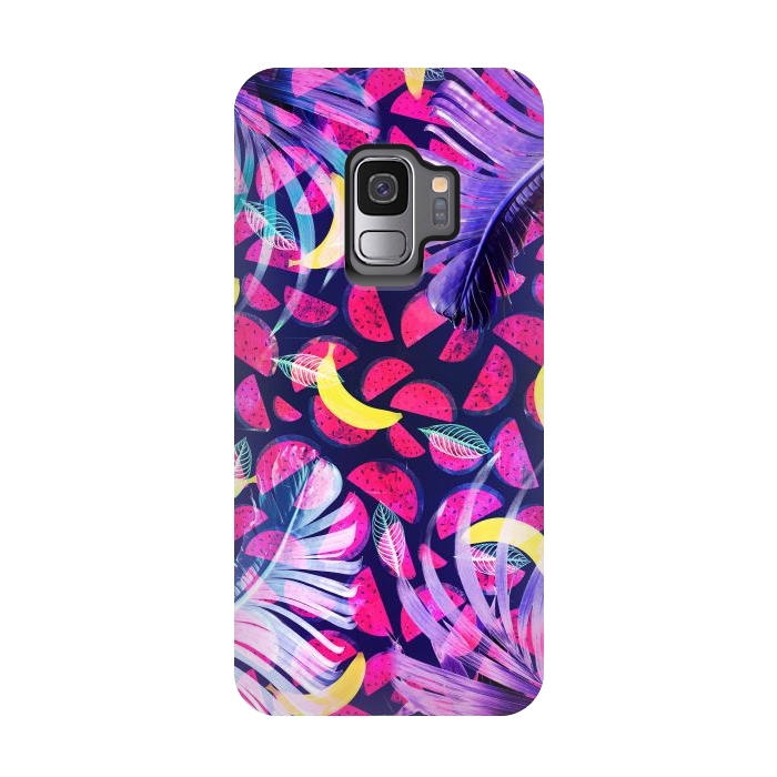 Galaxy S9 StrongFit Colorful tropical banana leaves and pineapples by Oana 