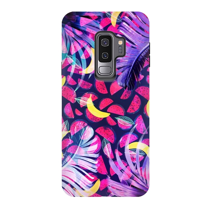 Galaxy S9 plus StrongFit Colorful tropical banana leaves and pineapples by Oana 