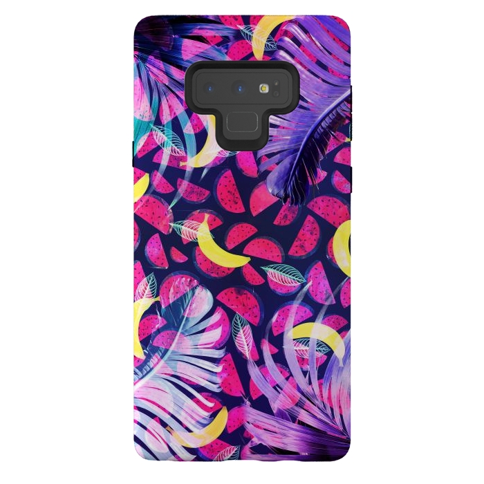 Galaxy Note 9 StrongFit Colorful tropical banana leaves and pineapples by Oana 