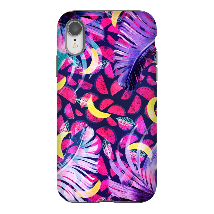 iPhone Xr StrongFit Colorful tropical banana leaves and pineapples by Oana 