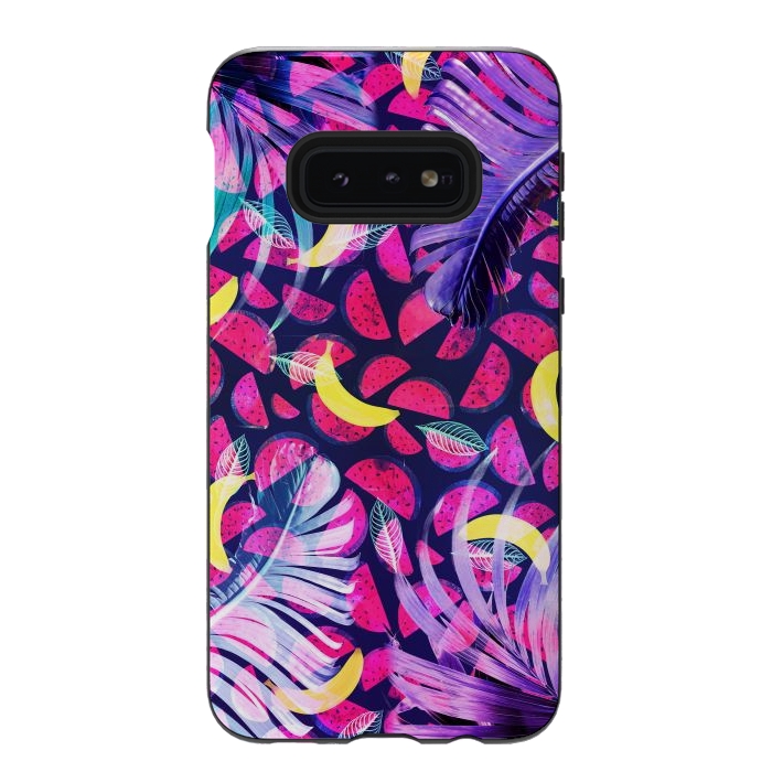 Galaxy S10e StrongFit Colorful tropical banana leaves and pineapples by Oana 