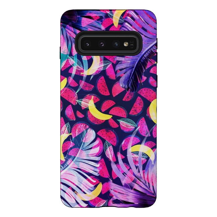 Galaxy S10 StrongFit Colorful tropical banana leaves and pineapples by Oana 