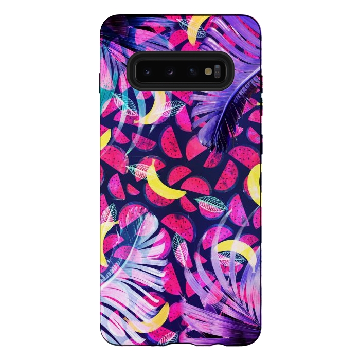 Galaxy S10 plus StrongFit Colorful tropical banana leaves and pineapples by Oana 