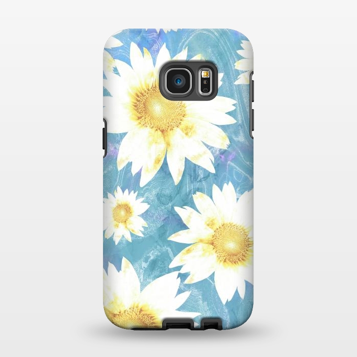 Galaxy S7 EDGE StrongFit White sunflowers on baby blue marble by Oana 