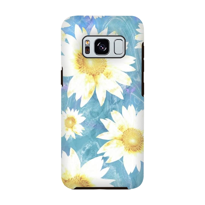 Galaxy S8 StrongFit White sunflowers on baby blue marble by Oana 