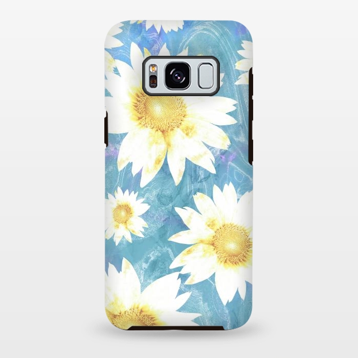 Galaxy S8 plus StrongFit White sunflowers on baby blue marble by Oana 