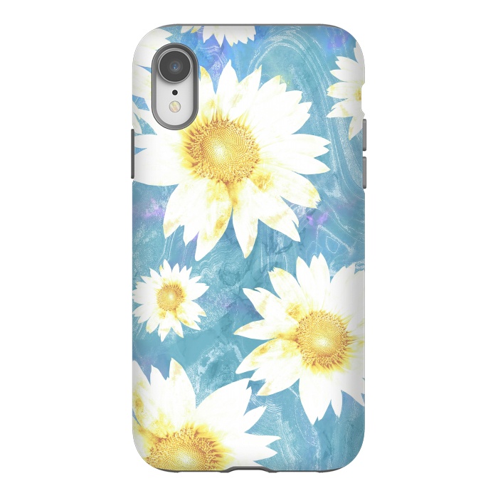 iPhone Xr StrongFit White sunflowers on baby blue marble by Oana 