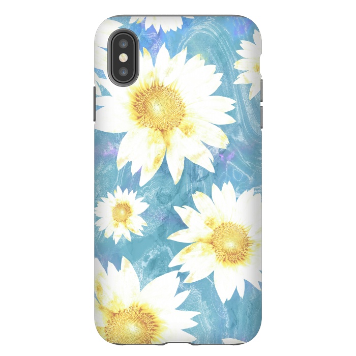 iPhone Xs Max StrongFit White sunflowers on baby blue marble by Oana 