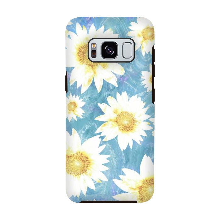 Galaxy S8 StrongFit Pastel sunflowers and blue  pattern by Oana 