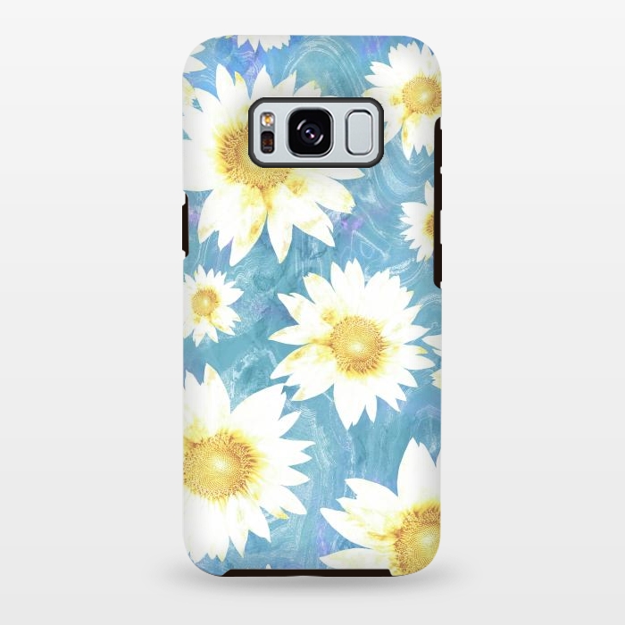 Galaxy S8 plus StrongFit Pastel sunflowers and blue  pattern by Oana 