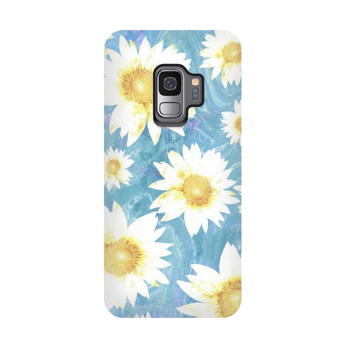 Galaxy S9 StrongFit Pastel sunflowers and blue  pattern by Oana 