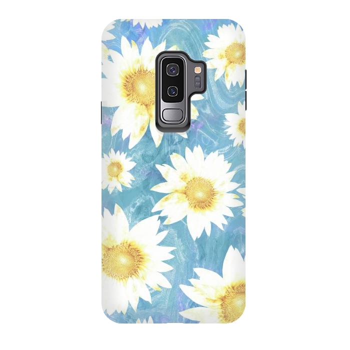 Galaxy S9 plus StrongFit Pastel sunflowers and blue  pattern by Oana 