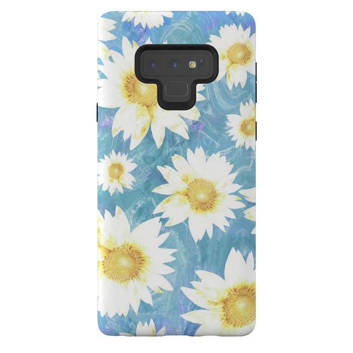 Galaxy Note 9 StrongFit Pastel sunflowers and blue  pattern by Oana 
