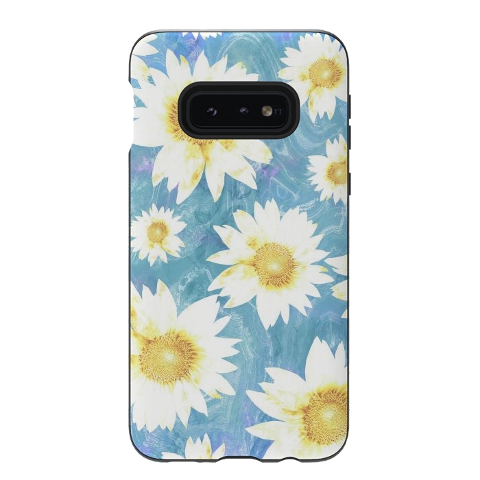 Galaxy S10e StrongFit Pastel sunflowers and blue  pattern by Oana 