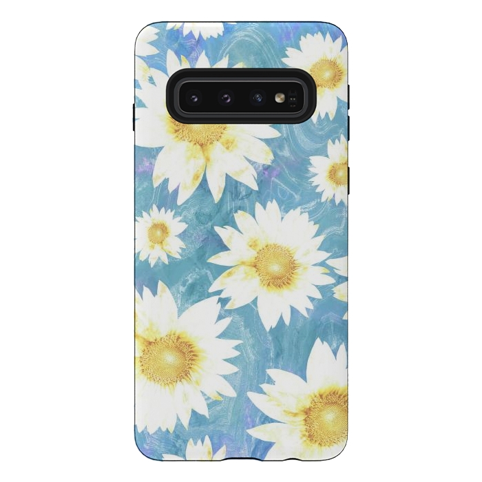 Galaxy S10 StrongFit Pastel sunflowers and blue  pattern by Oana 