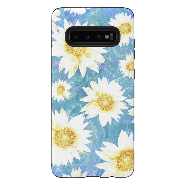 Galaxy S10 plus StrongFit Pastel sunflowers and blue  pattern by Oana 