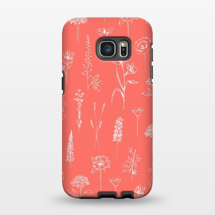 Galaxy S7 EDGE StrongFit Patagonian wildflowers - Coral by Anis Illustration