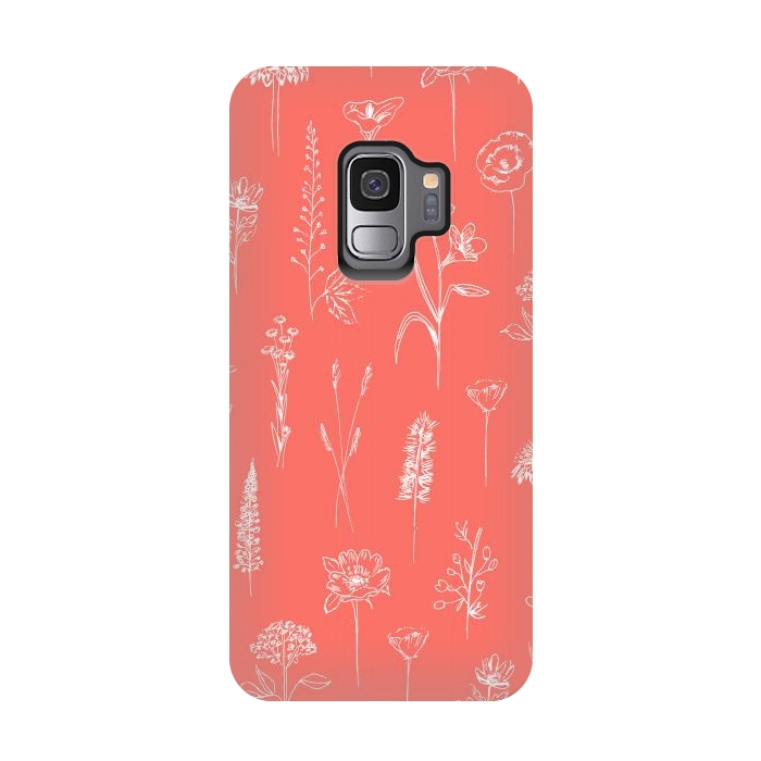 Galaxy S9 StrongFit Patagonian wildflowers - Coral by Anis Illustration