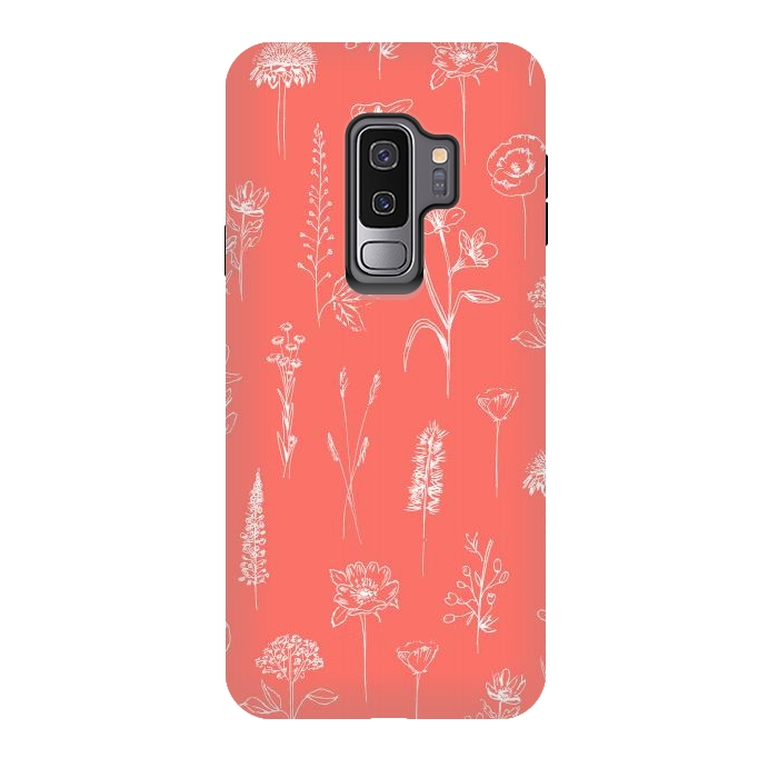 Galaxy S9 plus StrongFit Patagonian wildflowers - Coral by Anis Illustration