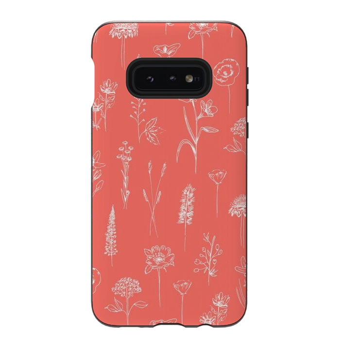 Galaxy S10e StrongFit Patagonian wildflowers - Coral by Anis Illustration