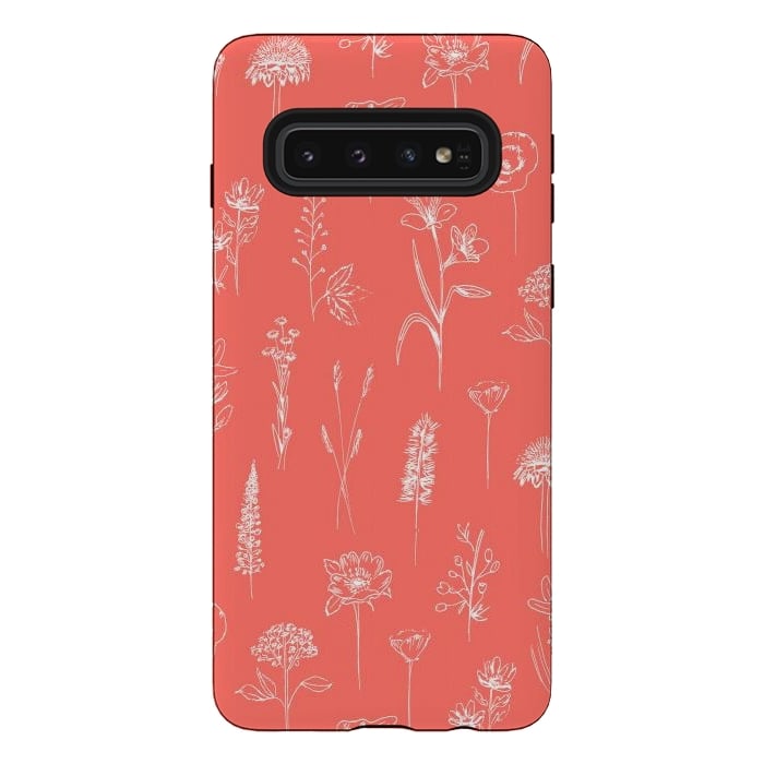 Galaxy S10 StrongFit Patagonian wildflowers - Coral by Anis Illustration