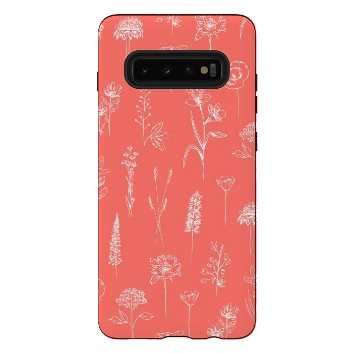 Galaxy S10 plus StrongFit Patagonian wildflowers - Coral by Anis Illustration