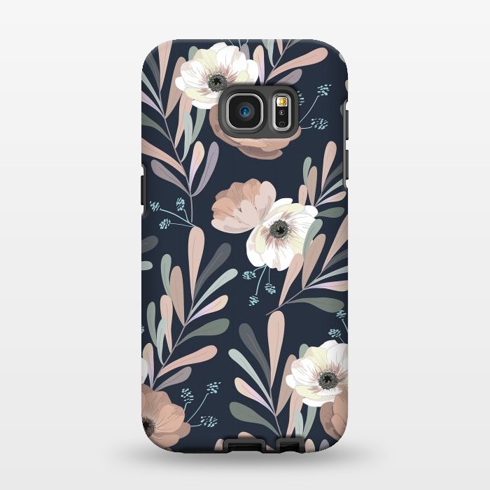 Galaxy S7 EDGE StrongFit Olives and anemones - blue by Anis Illustration