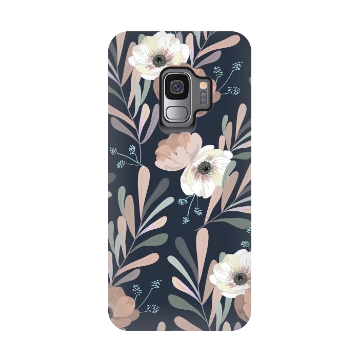 Galaxy S9 StrongFit Olives and anemones - blue by Anis Illustration