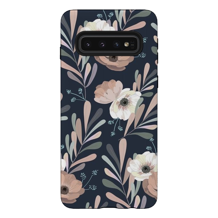 Galaxy S10 StrongFit Olives and anemones - blue by Anis Illustration