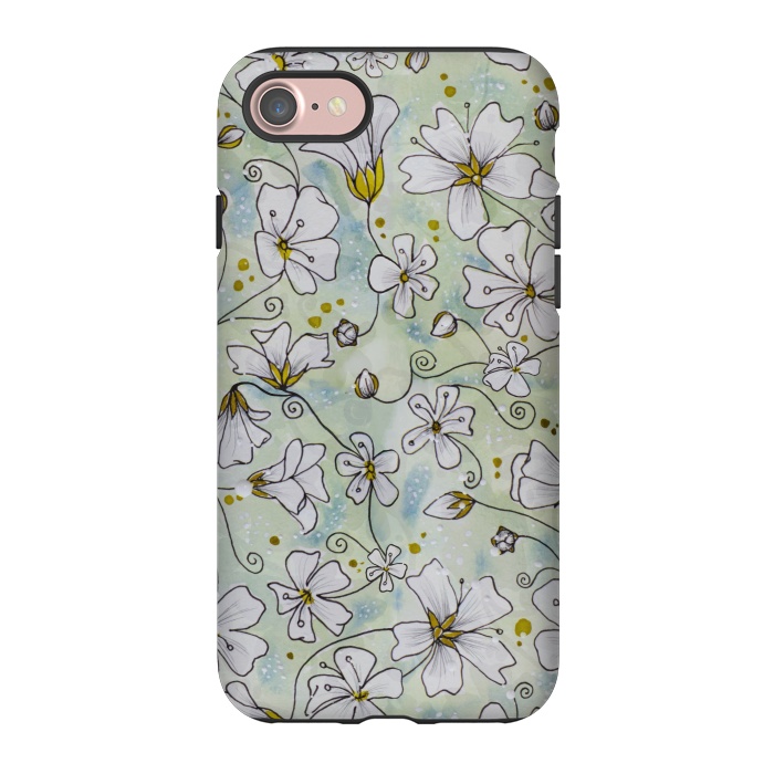 iPhone 7 StrongFit Pretty White Flowers on Watercolour by Paula Ohreen