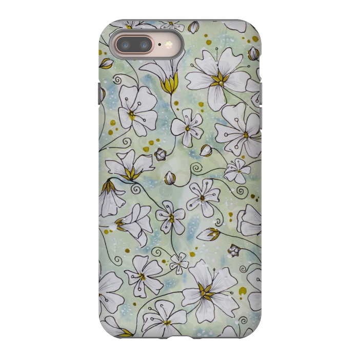 iPhone 7 plus StrongFit Pretty White Flowers on Watercolour by Paula Ohreen