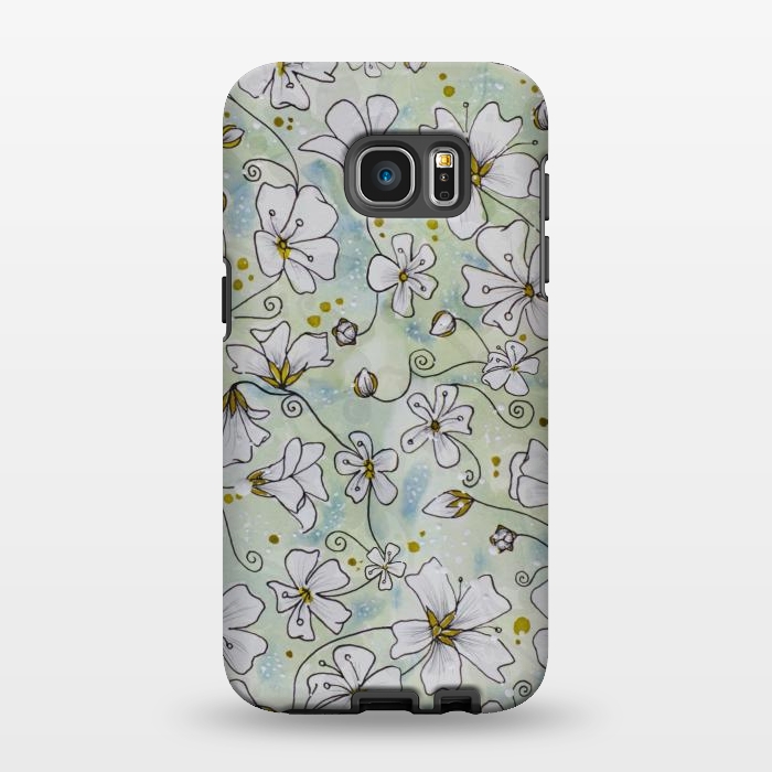 Galaxy S7 EDGE StrongFit Pretty White Flowers on Watercolour by Paula Ohreen