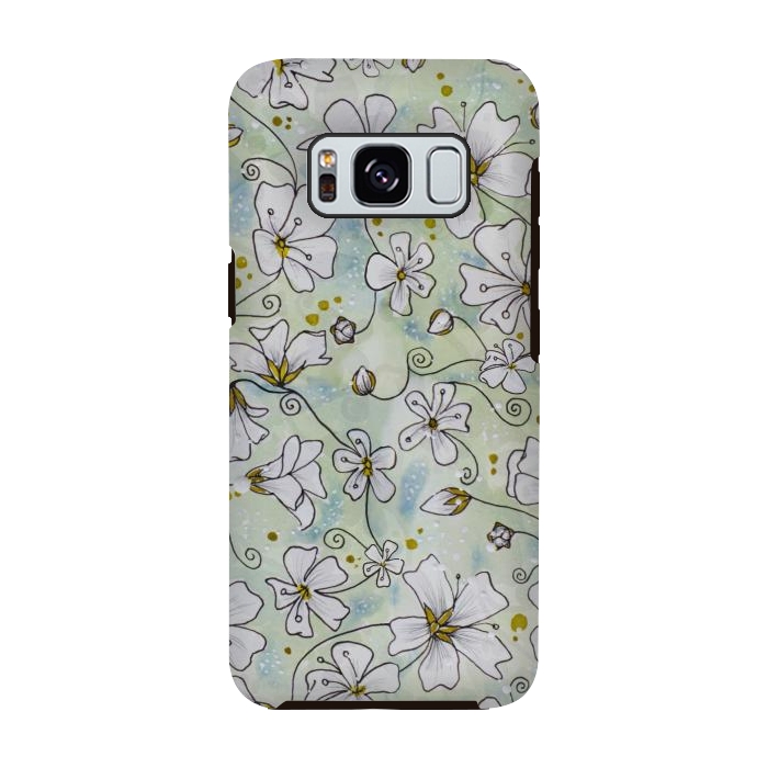 Galaxy S8 StrongFit Pretty White Flowers on Watercolour by Paula Ohreen