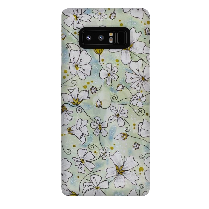Galaxy Note 8 StrongFit Pretty White Flowers on Watercolour by Paula Ohreen