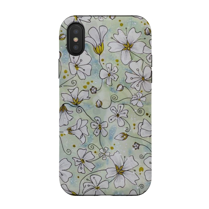 iPhone Xs / X StrongFit Pretty White Flowers on Watercolour by Paula Ohreen