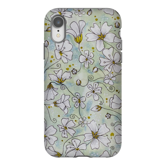 iPhone Xr StrongFit Pretty White Flowers on Watercolour by Paula Ohreen