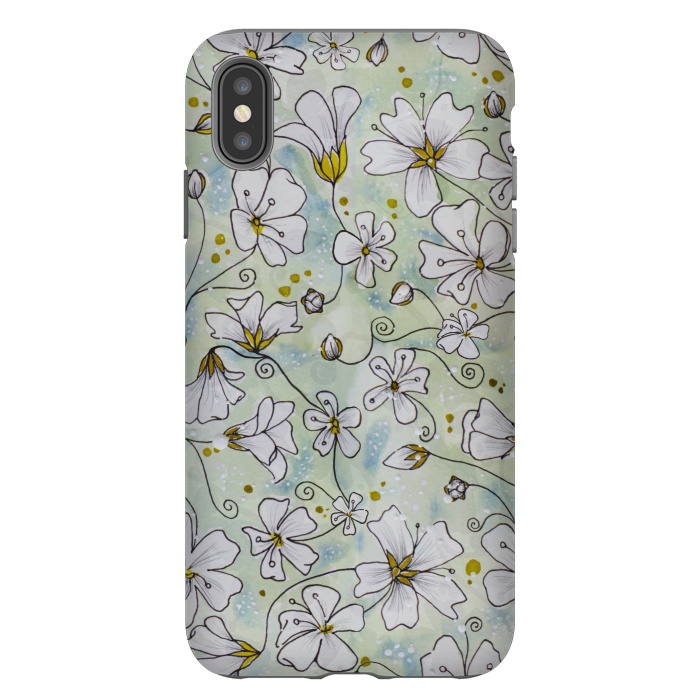 iPhone Xs Max StrongFit Pretty White Flowers on Watercolour by Paula Ohreen
