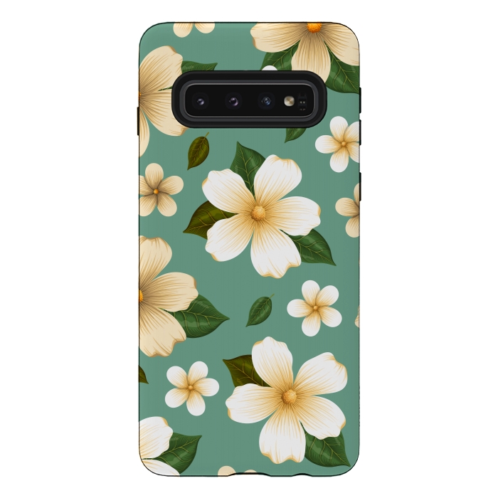 Galaxy S10 StrongFit WHITE FLORAL BEAUTIES by MALLIKA