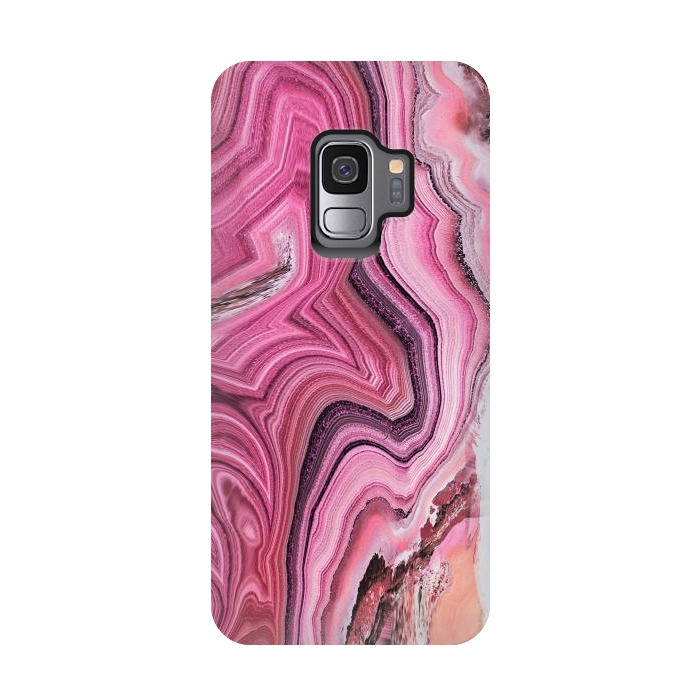 Galaxy S9 StrongFit Candy pink marble waves by Oana 